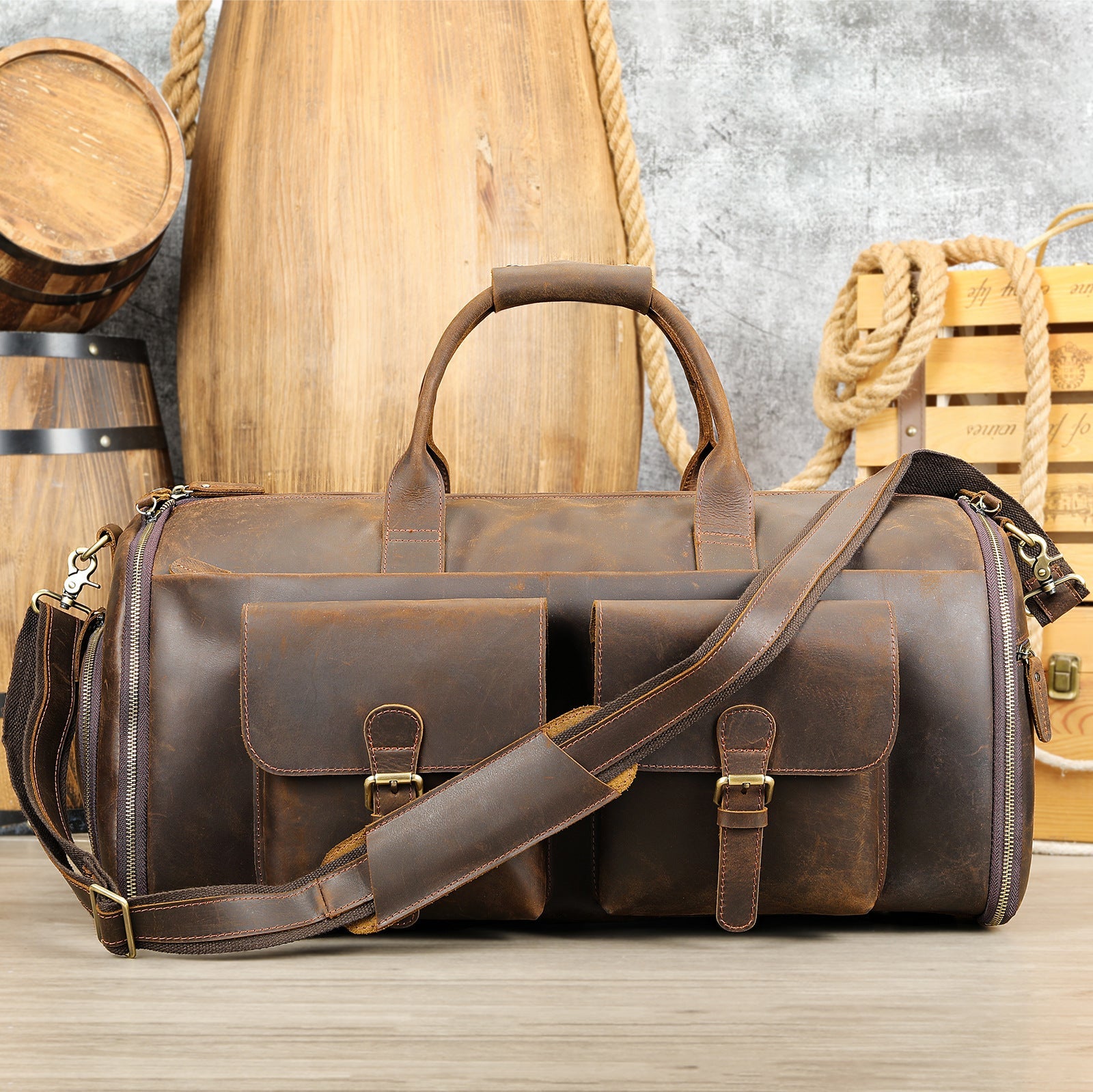 Sac de voyage portable à main en cuir véritable, résistant et élégant, marron ou noir - IVOIRART.COM