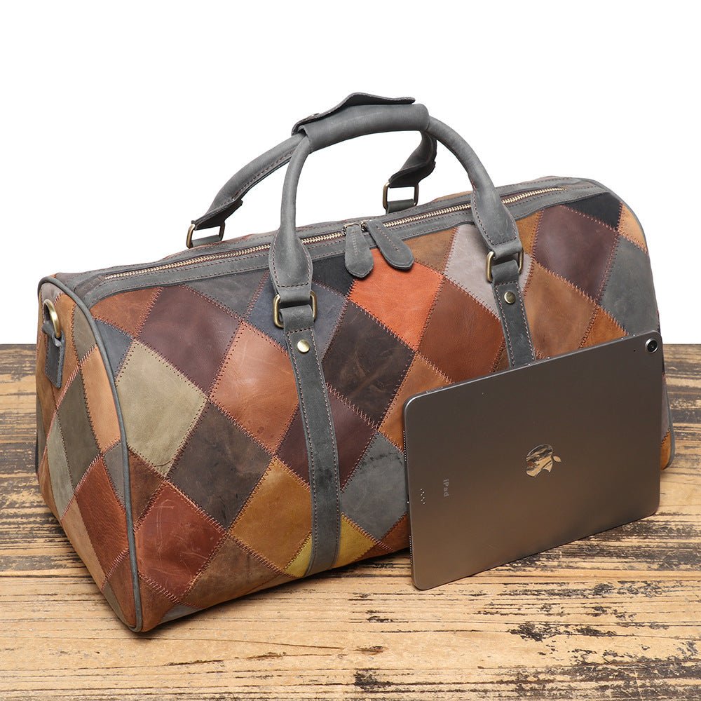 Sac de voyage portable en cuir vintage pour homme à motif losange, 20-35L - IVOIRART.COM