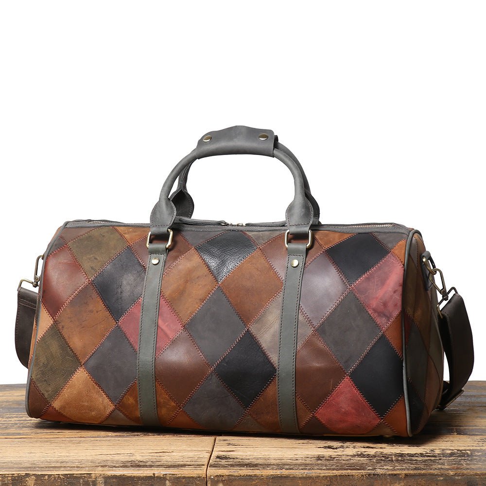 Sac de voyage portable en cuir vintage pour homme à motif losange, 20-35L - IVOIRART.COM