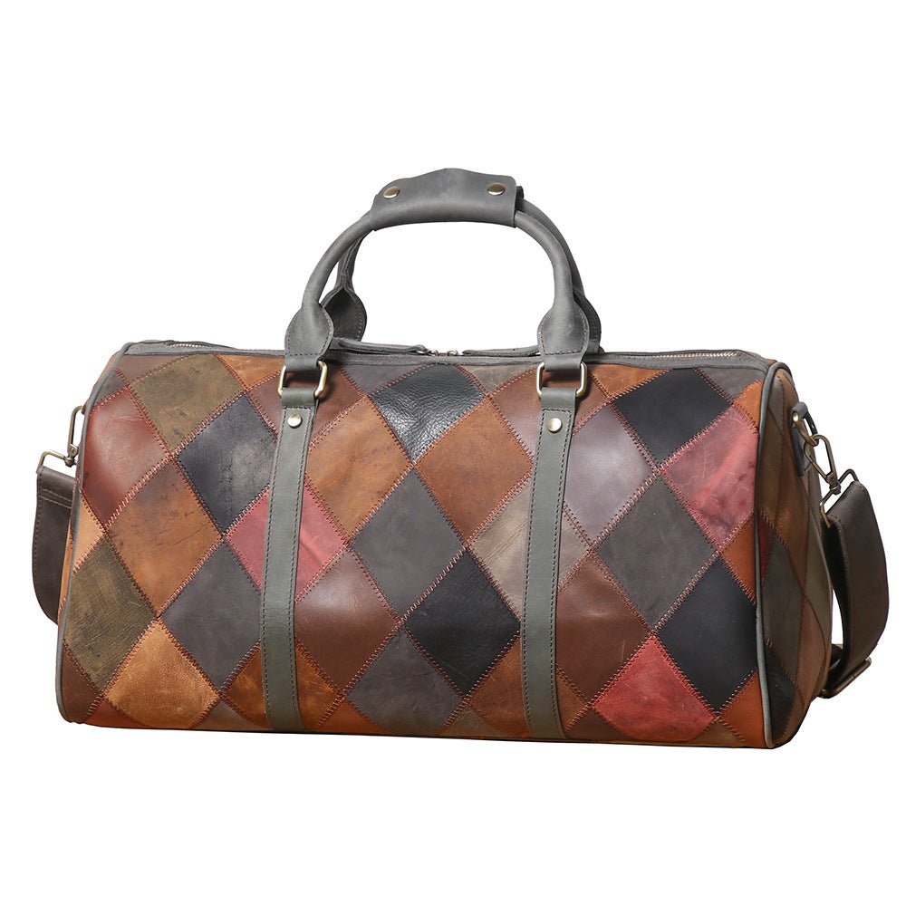 Sac de voyage portable en cuir vintage pour homme à motif losange, 20-35L - IVOIRART.COM