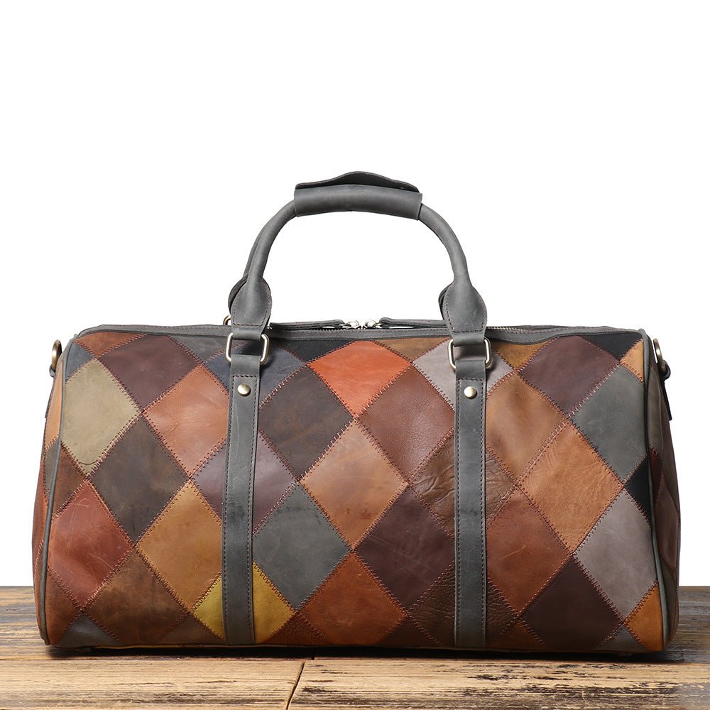 Sac de voyage portable en cuir vintage pour homme à motif losange, 20-35L - IVOIRART.COM