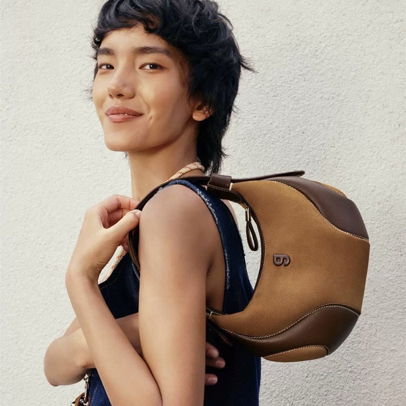 Sac d'Épaule Demi-Lune Pour Femme Style Baseball avec Bandoulière Double Noir - IVOIRART.COM