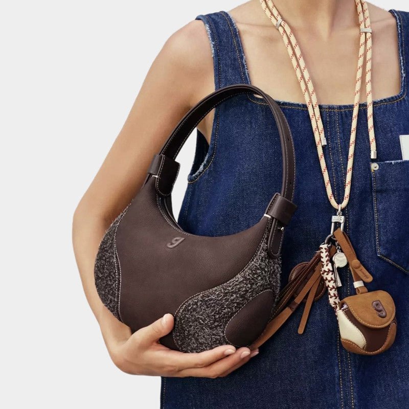 Sac d'Épaule Demi-Lune Pour Femme Style Baseball avec Bandoulière Double Noir - IVOIRART.COM