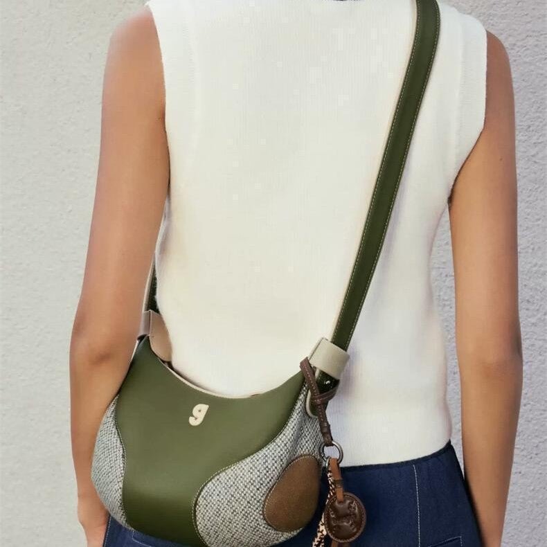 Sac d'Épaule Demi-Lune Pour Femme Style Baseball avec Bandoulière Double Noir - IVOIRART.COM