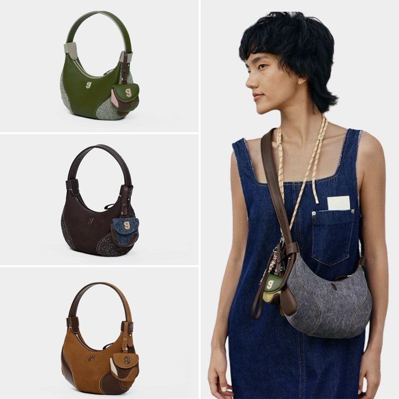 Sac d'Épaule Demi-Lune Pour Femme Style Baseball avec Bandoulière Double Noir - IVOIRART.COM