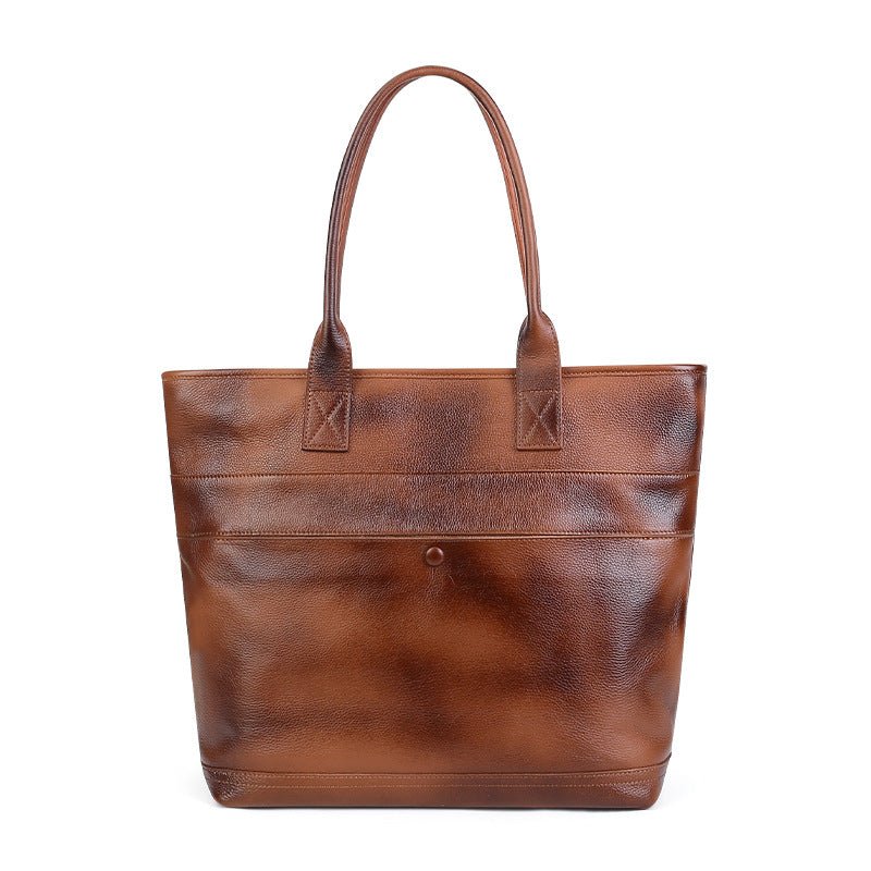 Sac d'épaule femme en cuir vachette première couche vintage, poche extérieure -L - IVOIRART.COM