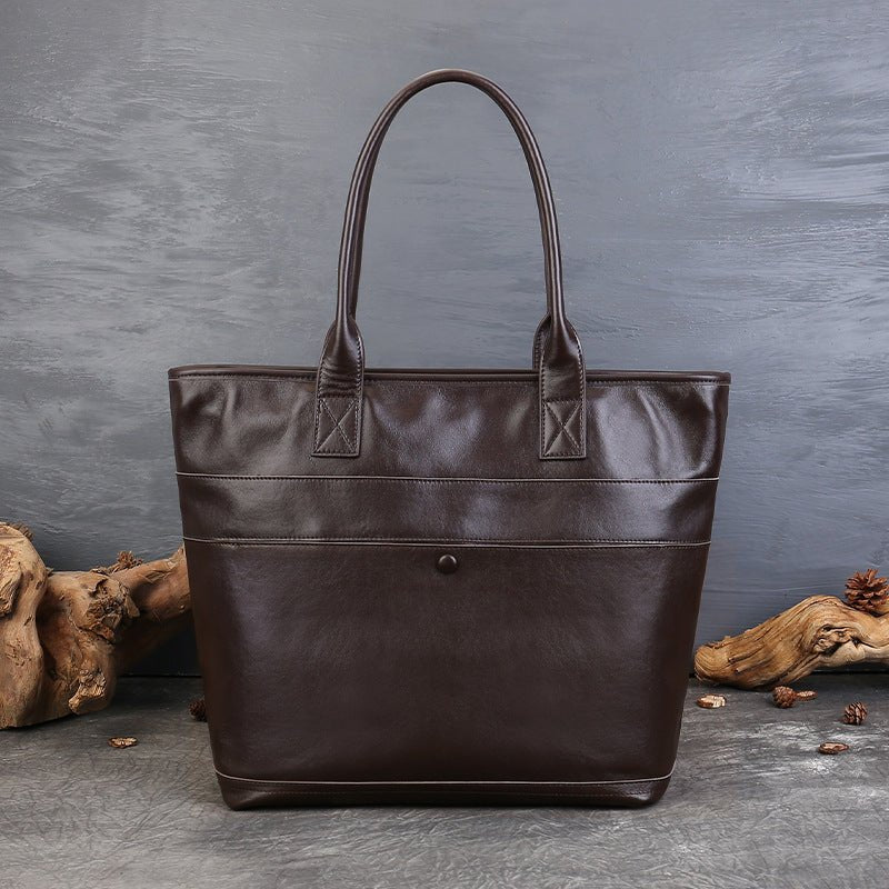 Sac d'épaule femme en cuir vachette première couche vintage, poche extérieure -L - IVOIRART.COM
