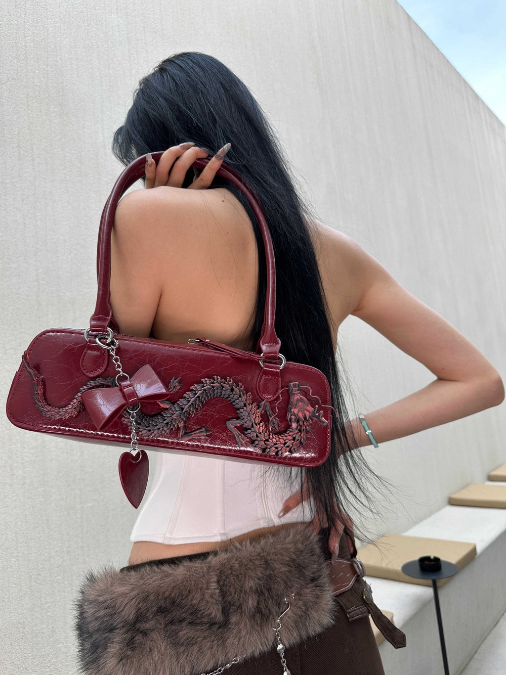 Sac designer nouveau style chinois Modèle Dragon Rouge Bowling Haut de gamme - IVOIRART.COM