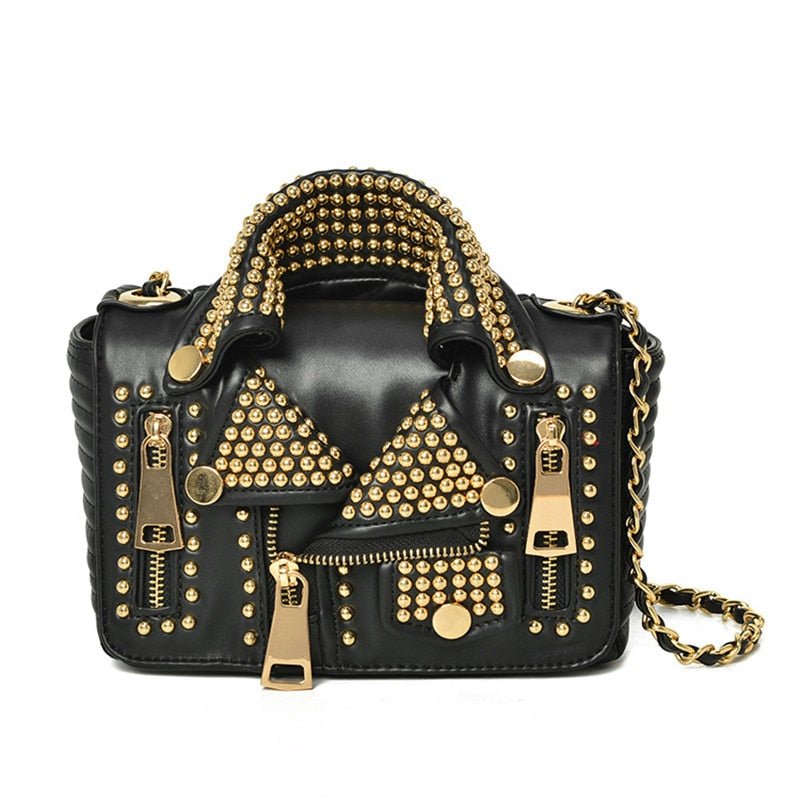 Sac d'été femme personnalisé à rivets, bandoulière chaîne, motif écossais dorés. - IVOIRART.COM