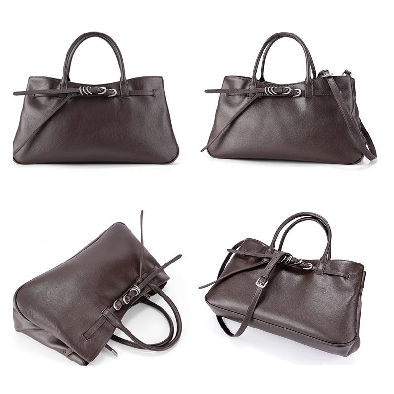 Sac en cuir pleine fleur tannage végétal style coréen minimaliste pour la ville. - IVOIRART.COM