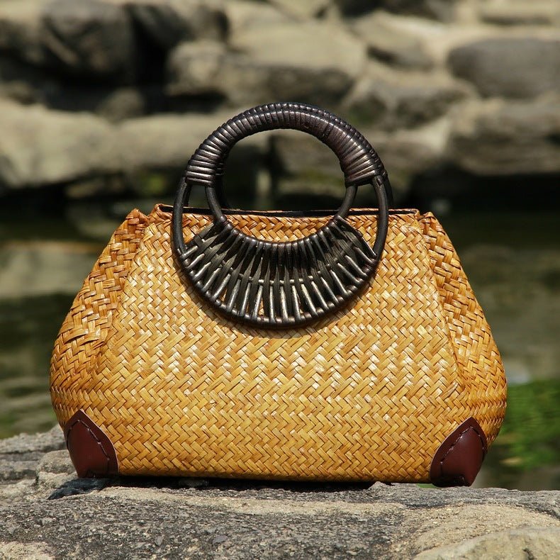 Sac en paille pour femme - sac à main plage tressé, doublure coton, zippé léger! - IVOIRART.COM