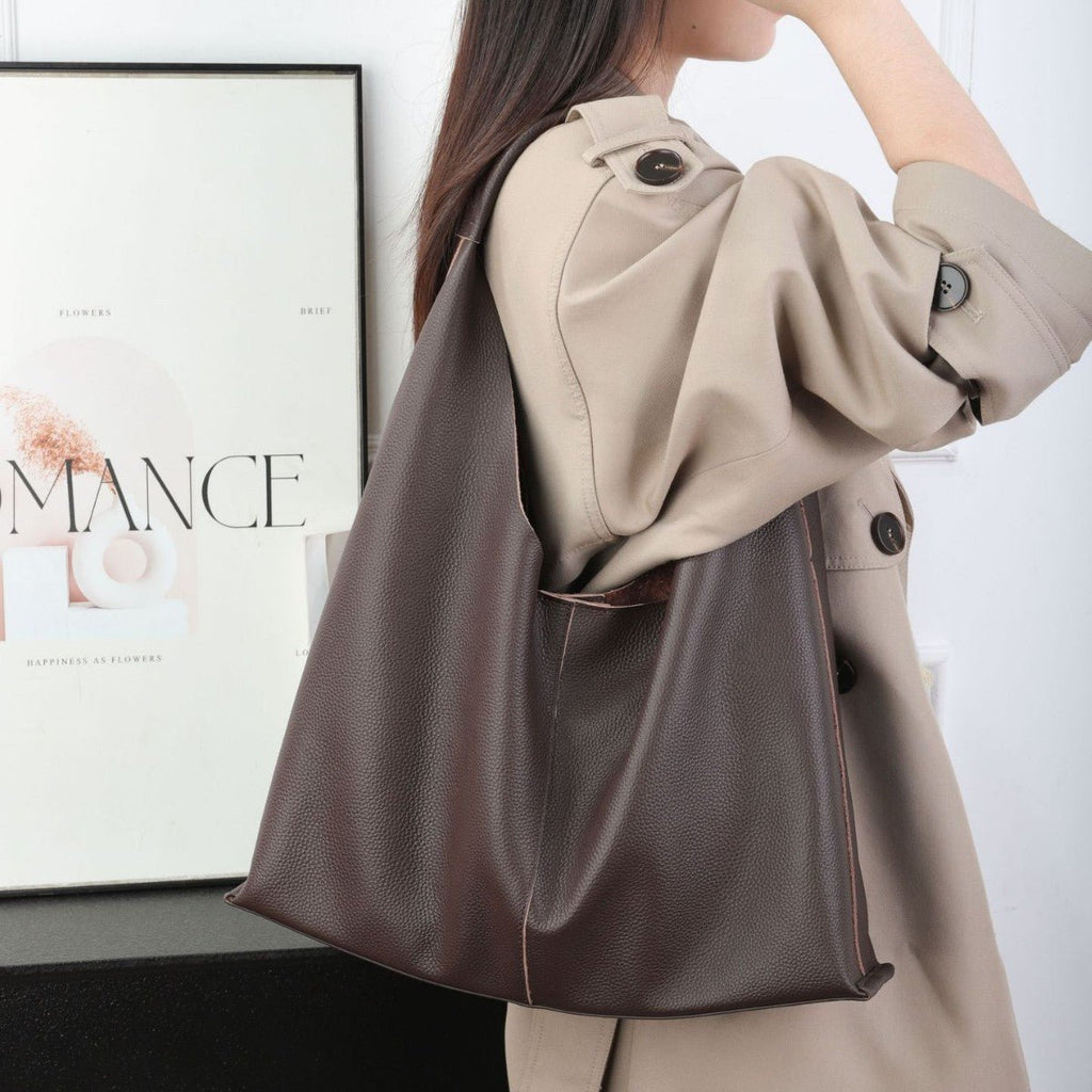 Sac épaule minimaliste en cuir pleine fleur, grande capacité, fourre-tout 2026MD - IVOIRART.COM