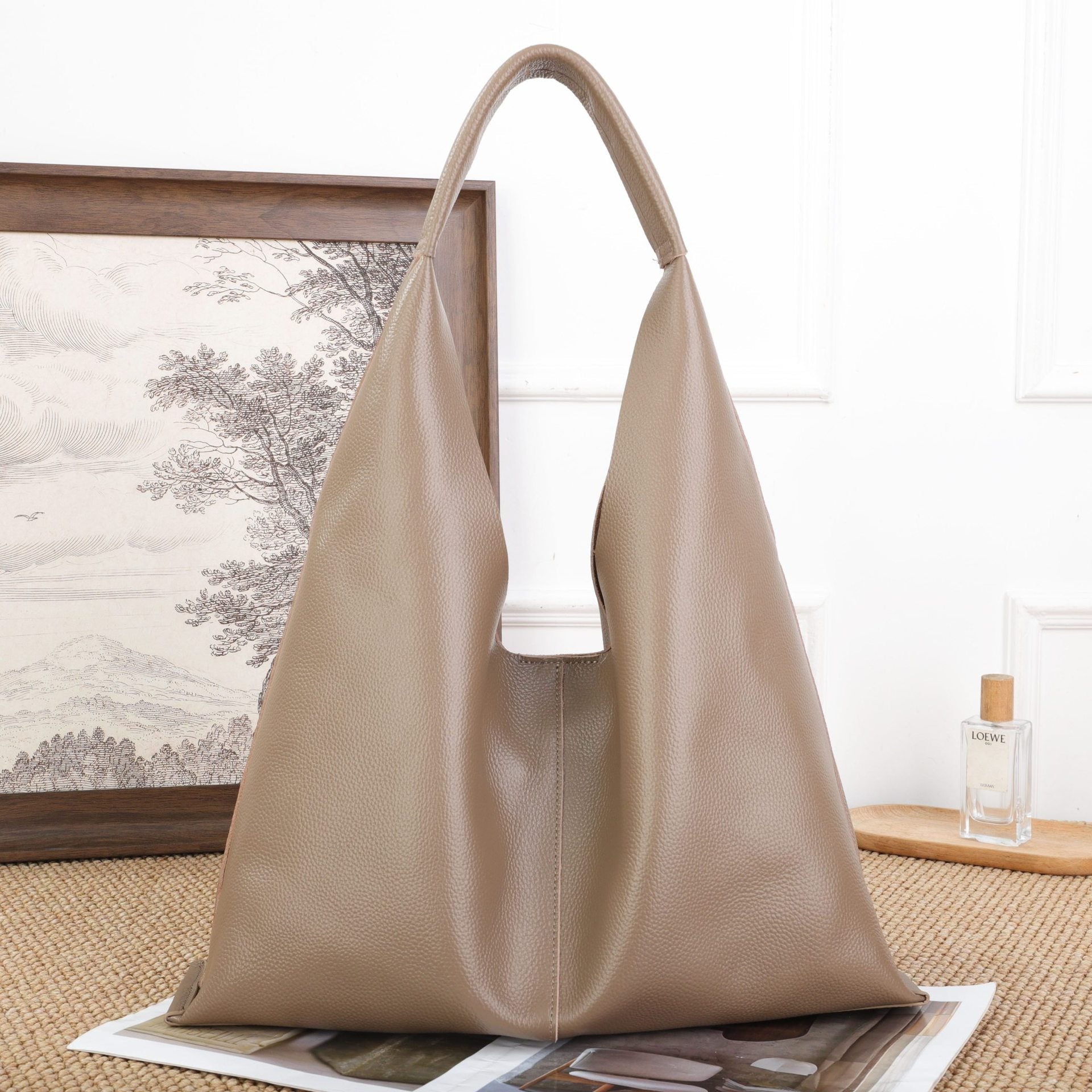 Sac épaule minimaliste en cuir pleine fleur, grande capacité, fourre-tout 2026MD - IVOIRART.COM