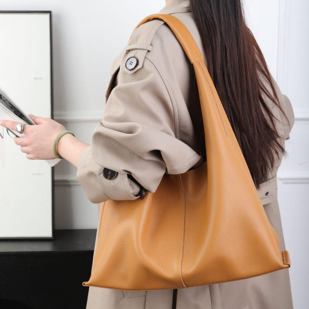 Sac épaule minimaliste en cuir pleine fleur, grande capacité, fourre-tout 2026MD - IVOIRART.COM