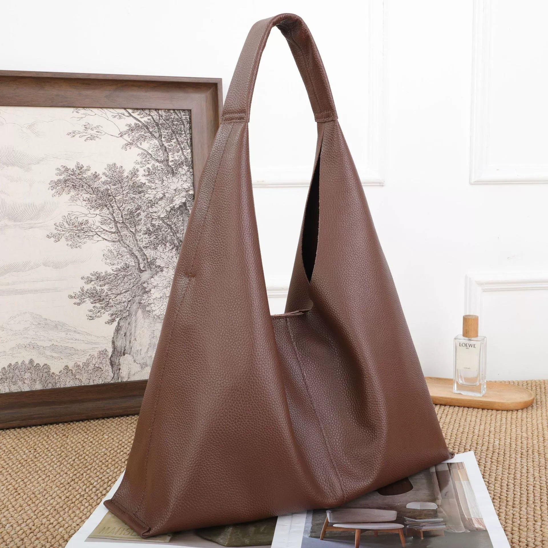 Sac épaule minimaliste en cuir pleine fleur, grande capacité, fourre-tout 2026MD - IVOIRART.COM