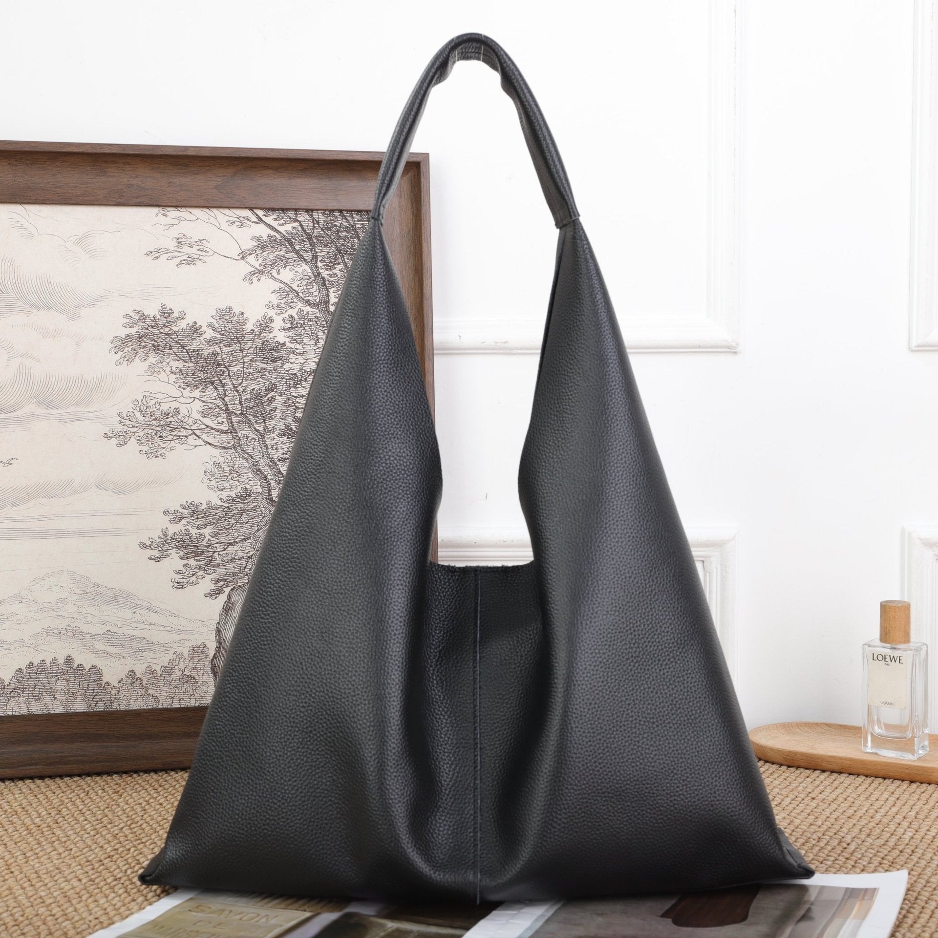 Sac épaule minimaliste en cuir pleine fleur, grande capacité, fourre-tout 2026MD - IVOIRART.COM