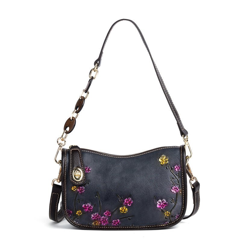 Sac épaule simple et élégant en cuir de vache pleine fleur style rétro - IVOIRART.COM