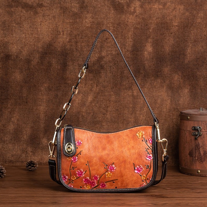 Sac épaule simple et élégant en cuir de vache pleine fleur style rétro - IVOIRART.COM