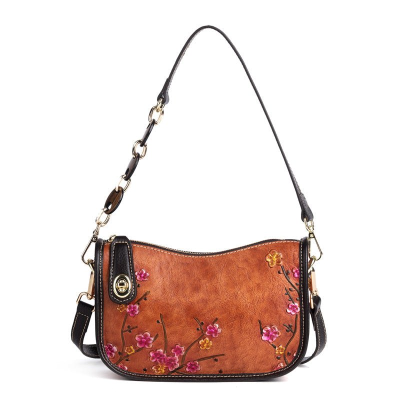 Sac épaule simple et élégant en cuir de vache pleine fleur style rétro - IVOIRART.COM
