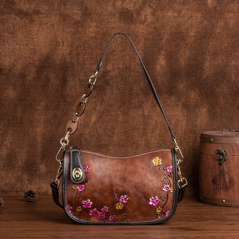 Sac épaule simple et élégant en cuir de vache pleine fleur style rétro - IVOIRART.COM