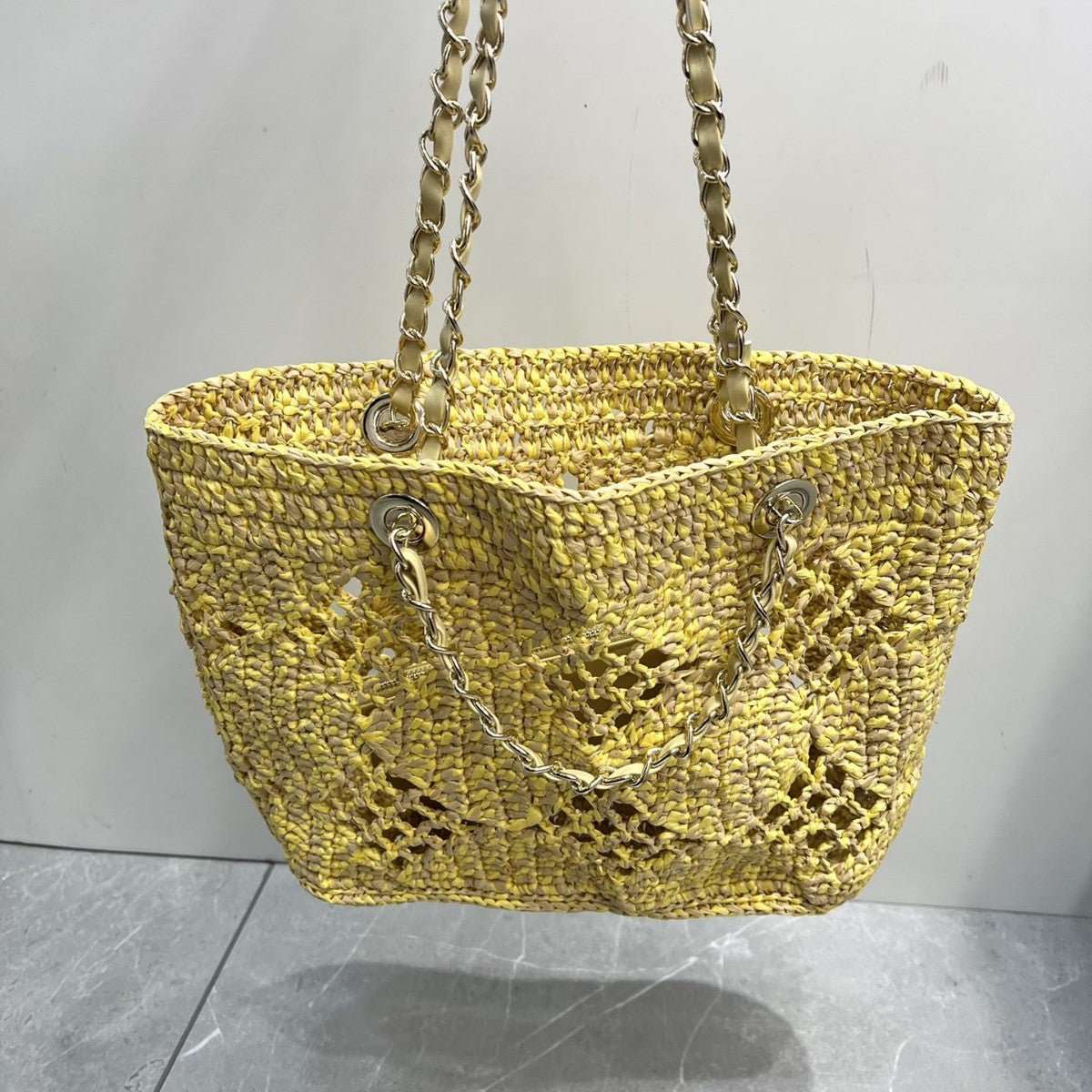Sac épaule tressé Weaving Hollow Beach en paille, sac seau tricoté estival chic - IVOIRART.COM