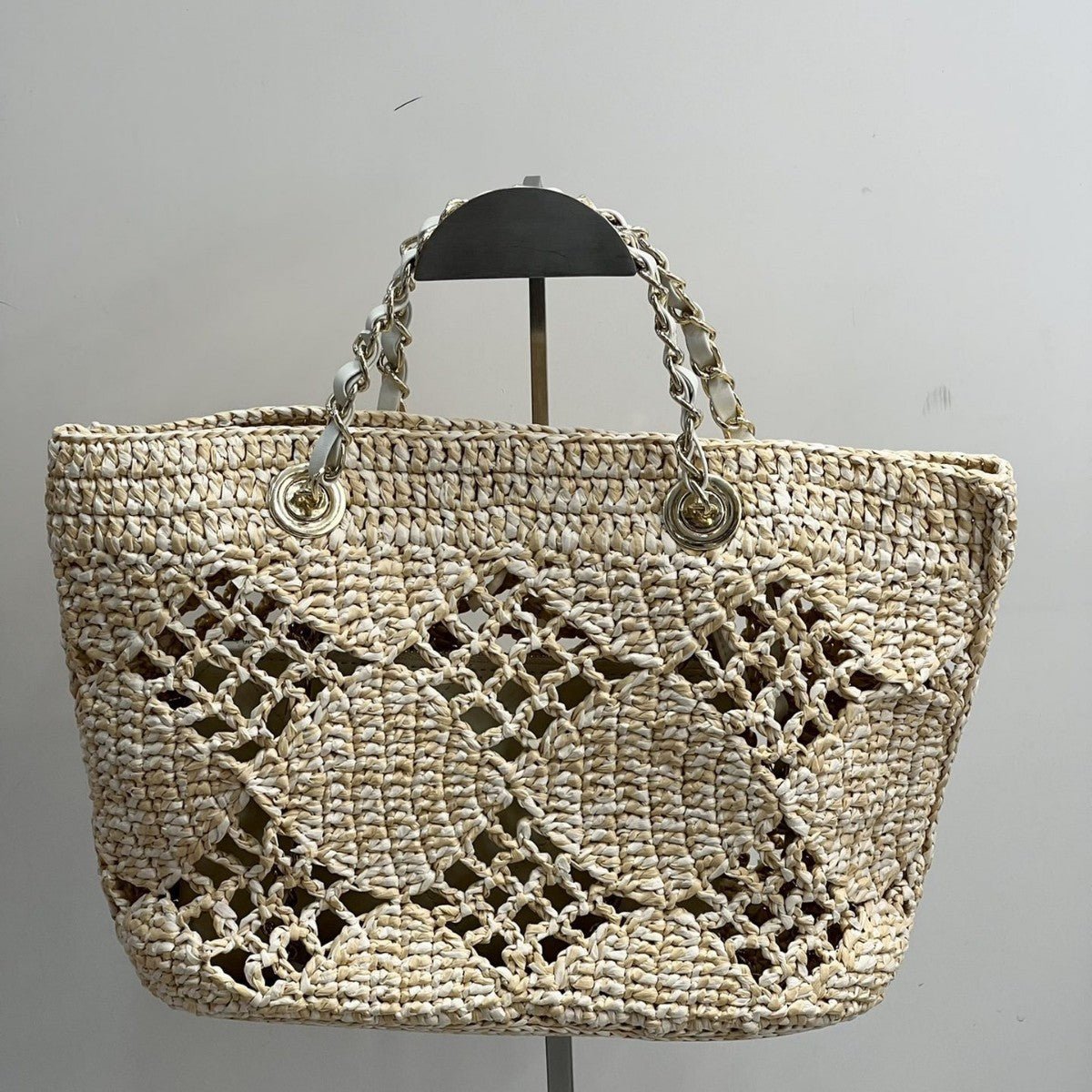 Sac épaule tressé Weaving Hollow Beach en paille, sac seau tricoté estival chic - IVOIRART.COM