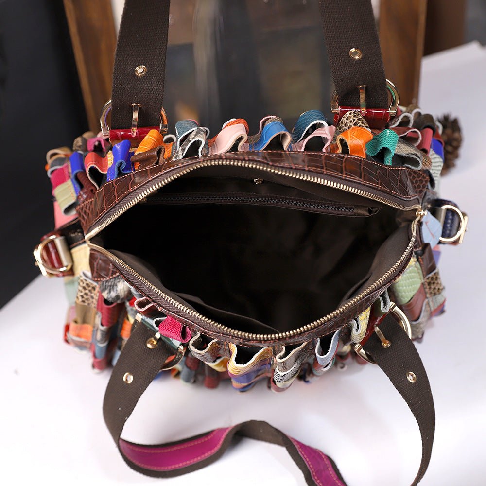 Sac fourre-tout à bandoulière tissé en cuir pleine fleur pour femme, grande capacité - IVOIRART.COM