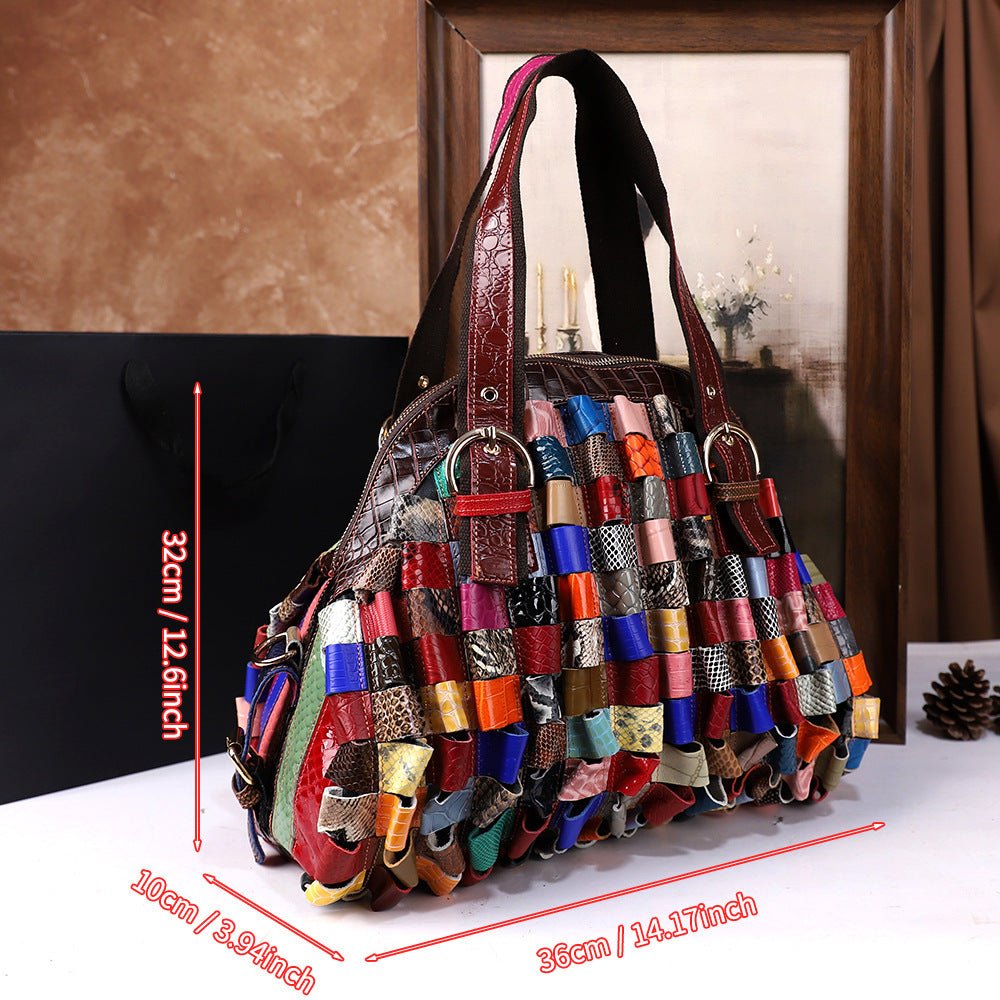 Sac fourre-tout à bandoulière tissé en cuir pleine fleur pour femme, grande capacité - IVOIRART.COM
