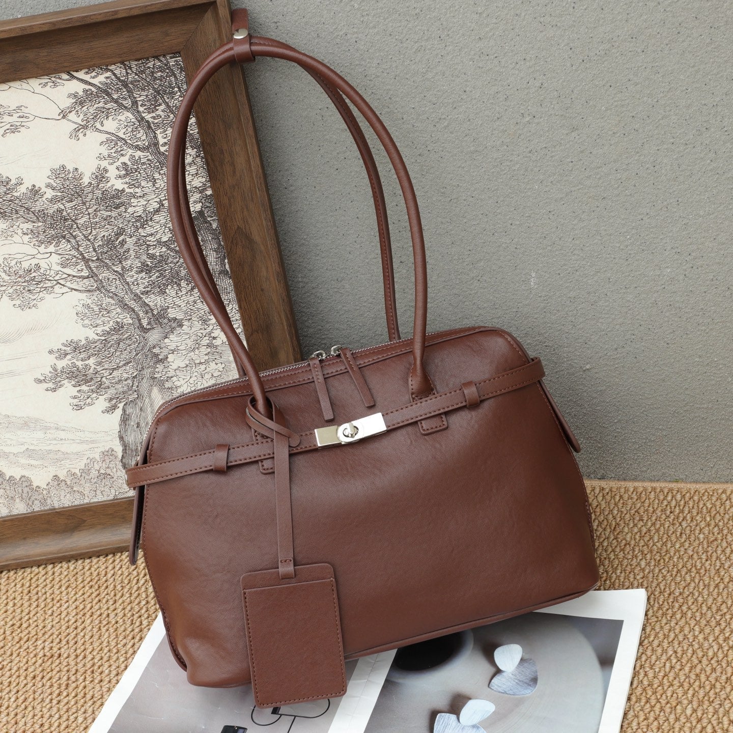 Sac fourre-tout rétro en cuir véritable, grand format, style Europe/Amérique lux - IVOIRART.COM