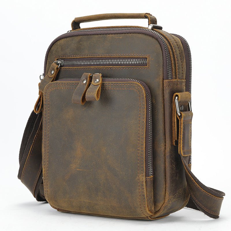 Sac messager à bandoulière en cuir véritable vintage effet cheval fou - IVOIRART.COM