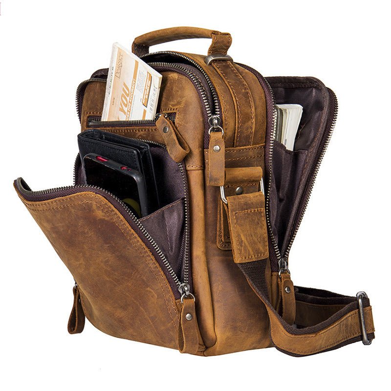 Sac messager à bandoulière en cuir véritable vintage effet cheval fou - IVOIRART.COM