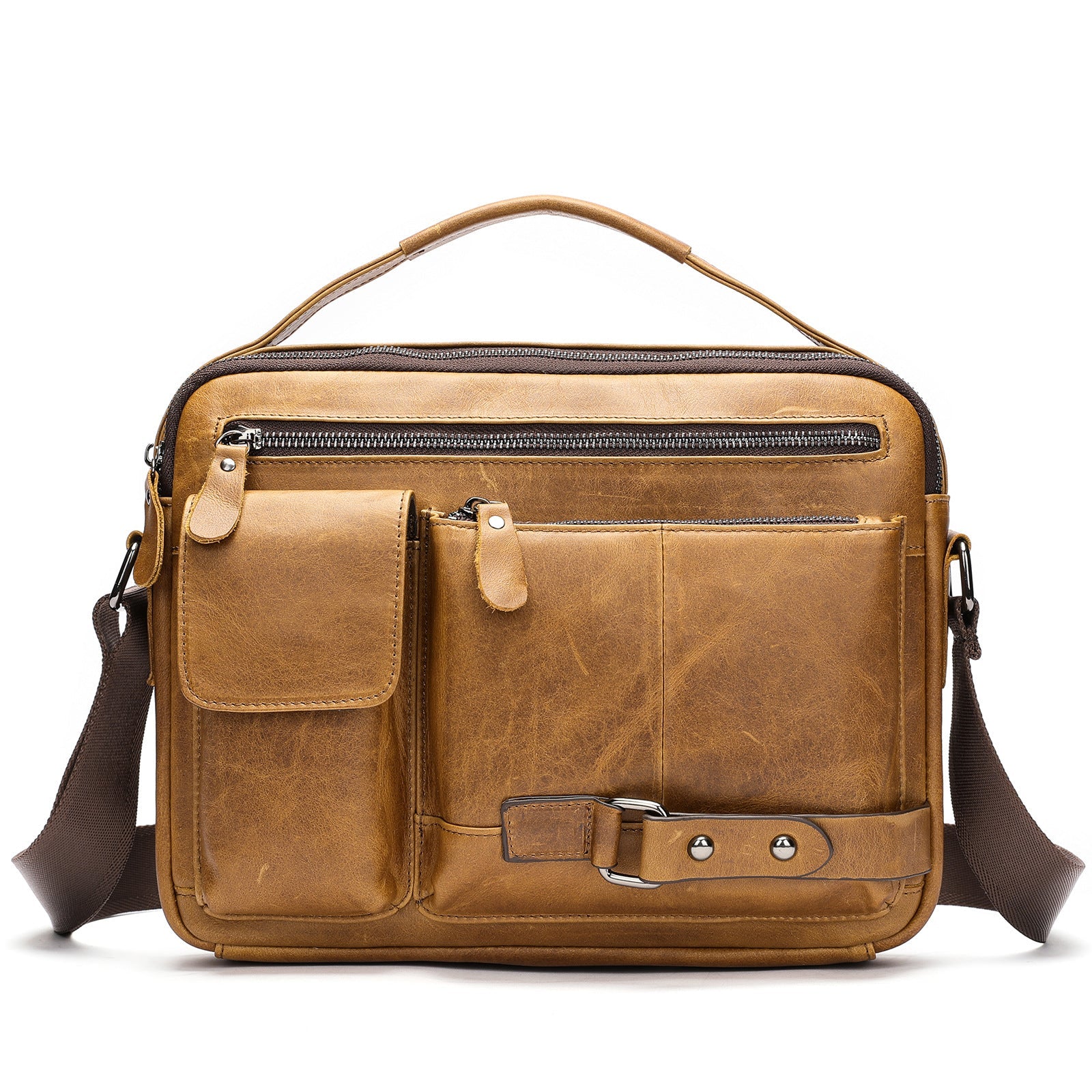 Sac Messager Homme en Cuir Véritable Ciré à Haute Sensation, Style Urbain Élégant - IVOIRART.COM