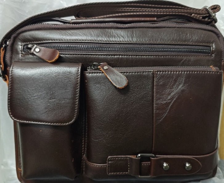 Sac Messager Homme en Cuir Véritable Ciré à Haute Sensation, Style Urbain Élégant - IVOIRART.COM