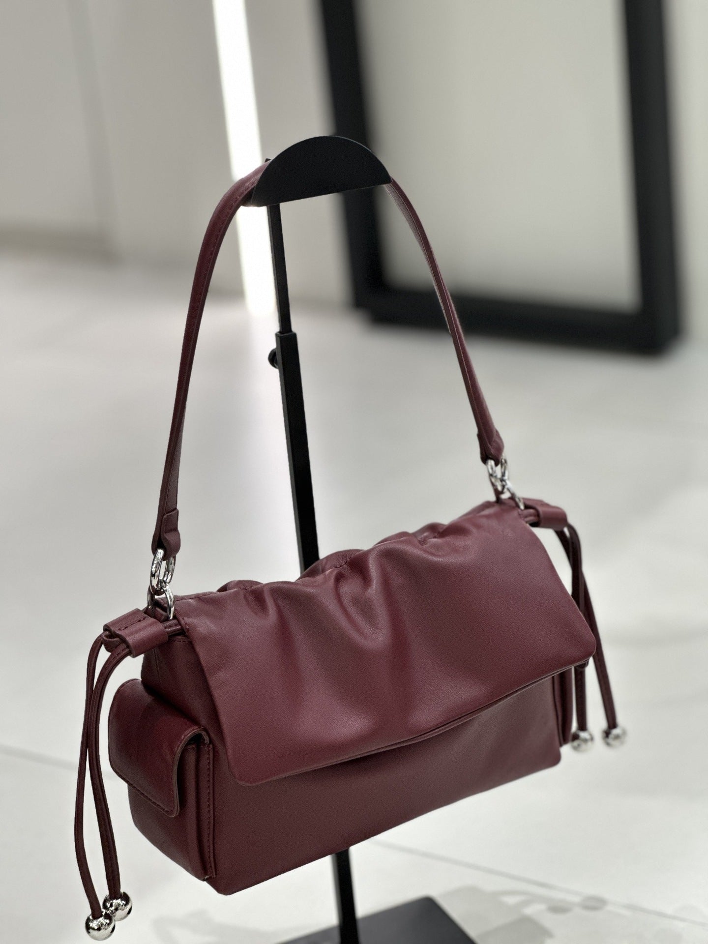 Sac nuage cuir pleine fleur, sac épaule froncé à cordon, élégant et polyvalent. - IVOIRART.COM
