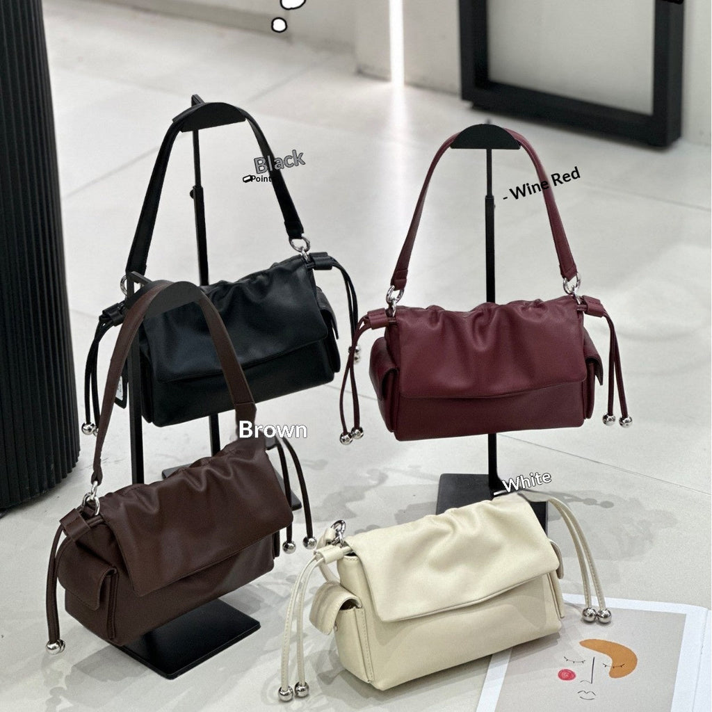 Sac nuage cuir pleine fleur, sac épaule froncé à cordon, élégant et polyvalent. - IVOIRART.COM