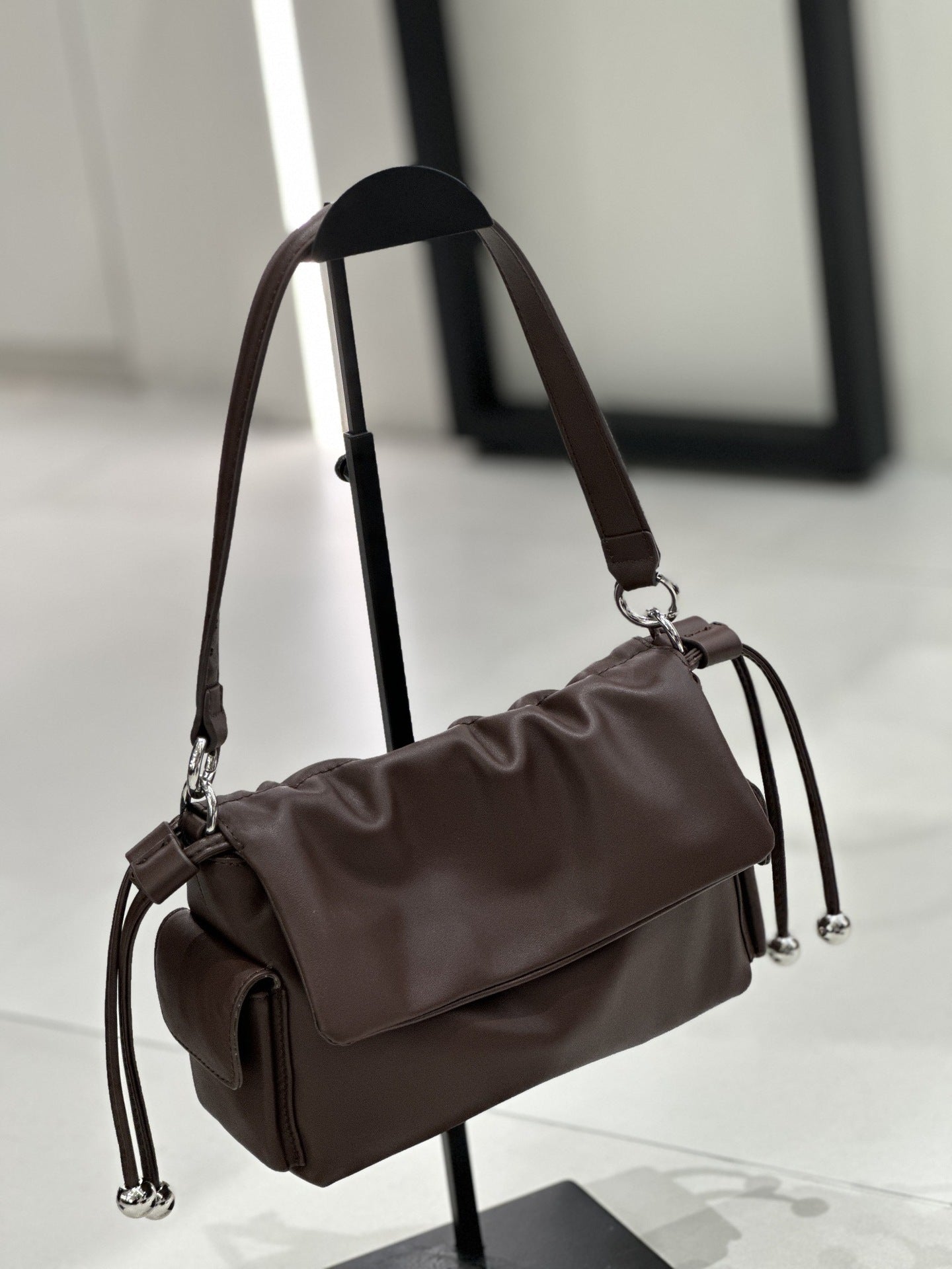 Sac nuage cuir pleine fleur, sac épaule froncé à cordon, élégant et polyvalent. - IVOIRART.COM
