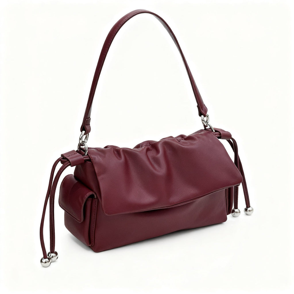 Sac nuage cuir pleine fleur, sac épaule froncé à cordon, élégant et polyvalent. - IVOIRART.COM