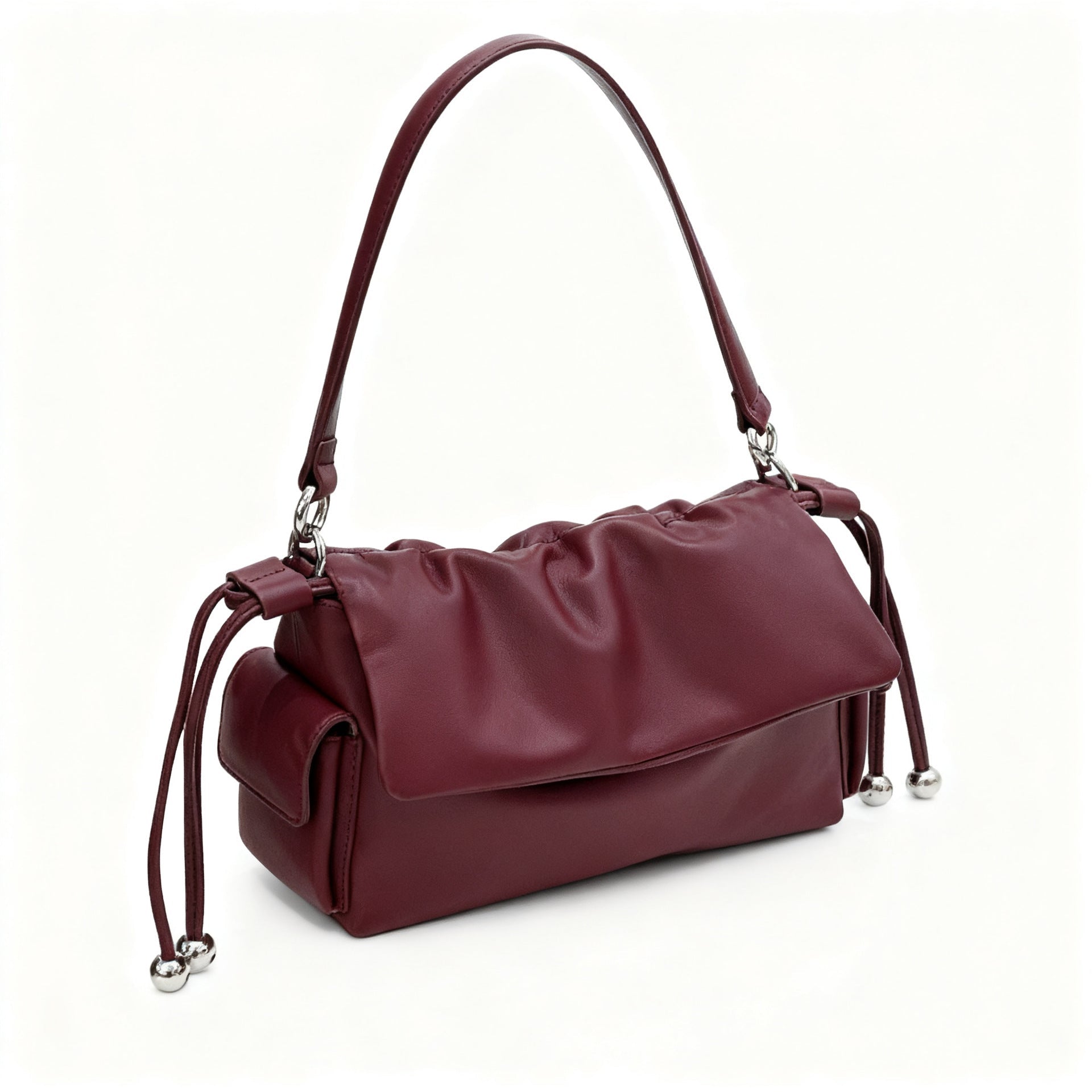 Sac nuage cuir pleine fleur, sac épaule froncé à cordon, élégant et polyvalent. - IVOIRART.COM