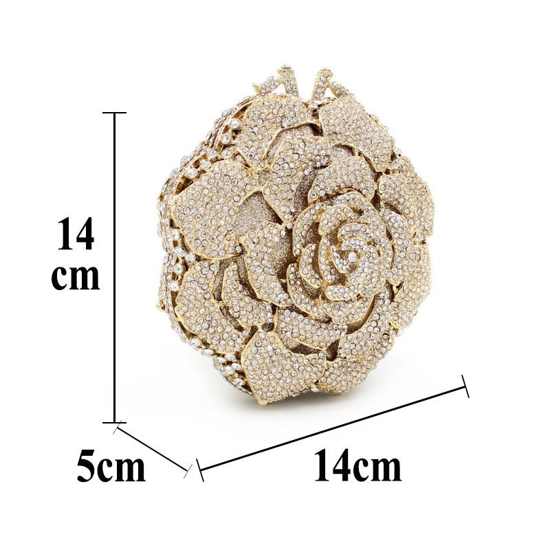 Sac Pochette Creux pour Femme en Métal Doré Orné de Strass Rose Élégant - IVOIRART.COM