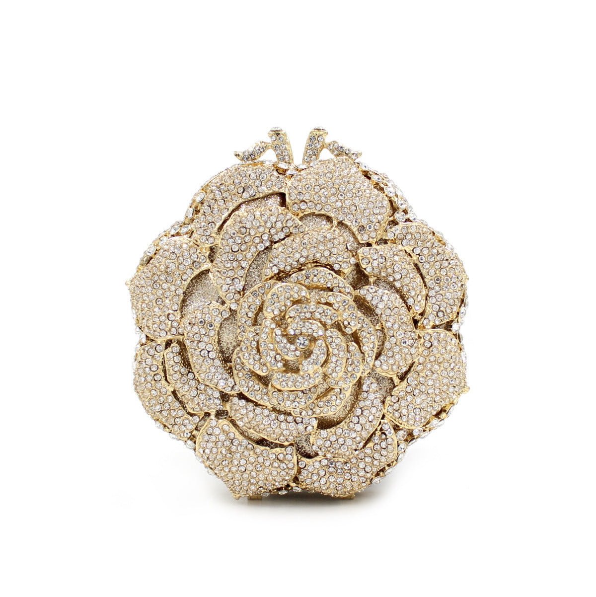 Sac Pochette Creux pour Femme en Métal Doré Orné de Strass Rose Élégant - IVOIRART.COM