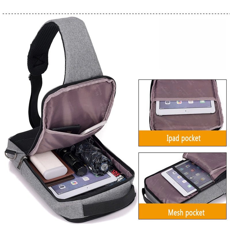 Sac poitrine anti - vol avec chargeur USB intégré pour une mobilité sécurisée - IVOIRART.COM