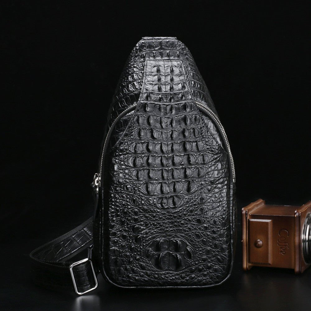 Sac poitrine en cuir pour homme - bandoulière décontractée, grand format noirs. - IVOIRART.COM