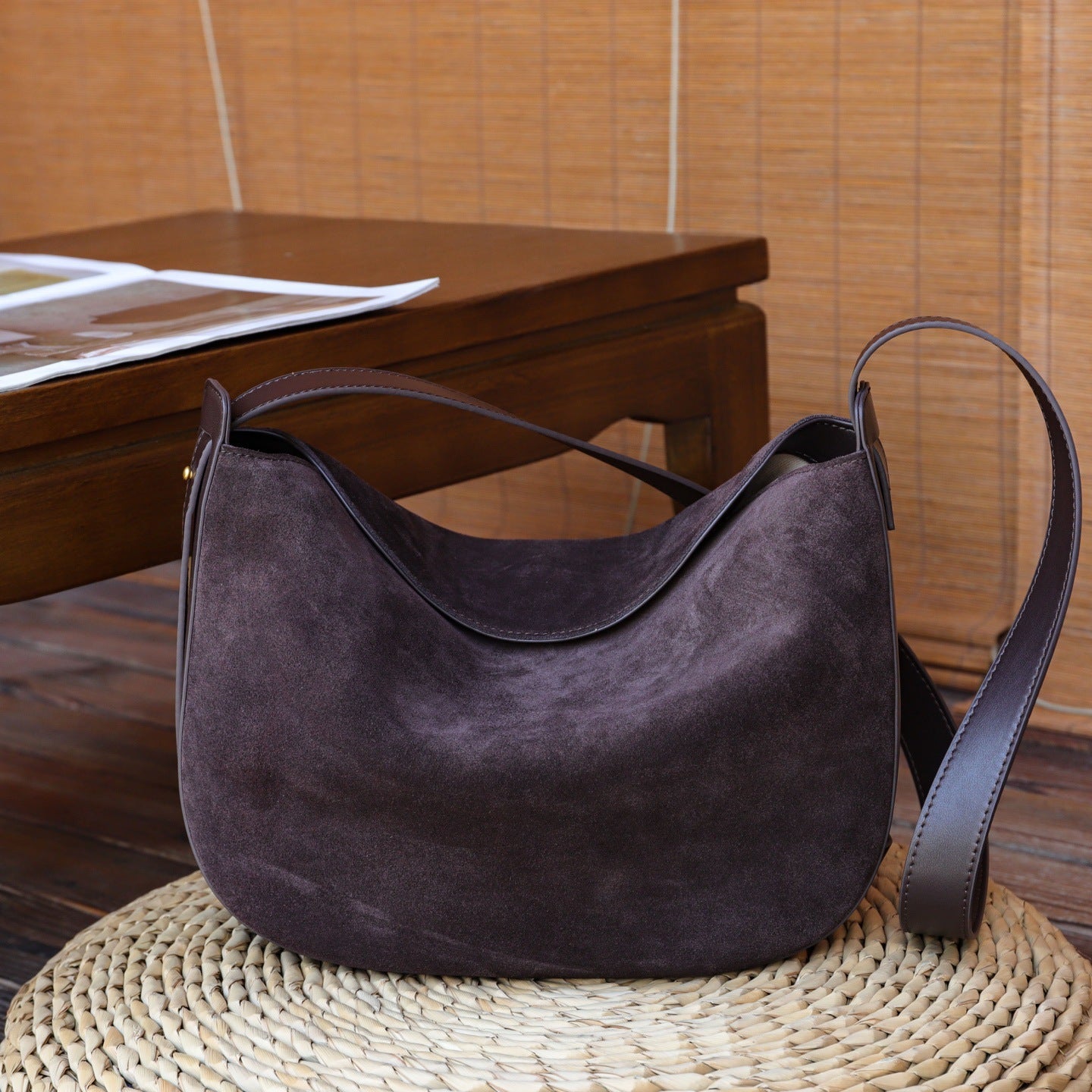 Sac rétro en cuir véritable nubuck pour femme, bandoulière versatile automne2025 - IVOIRART.COM