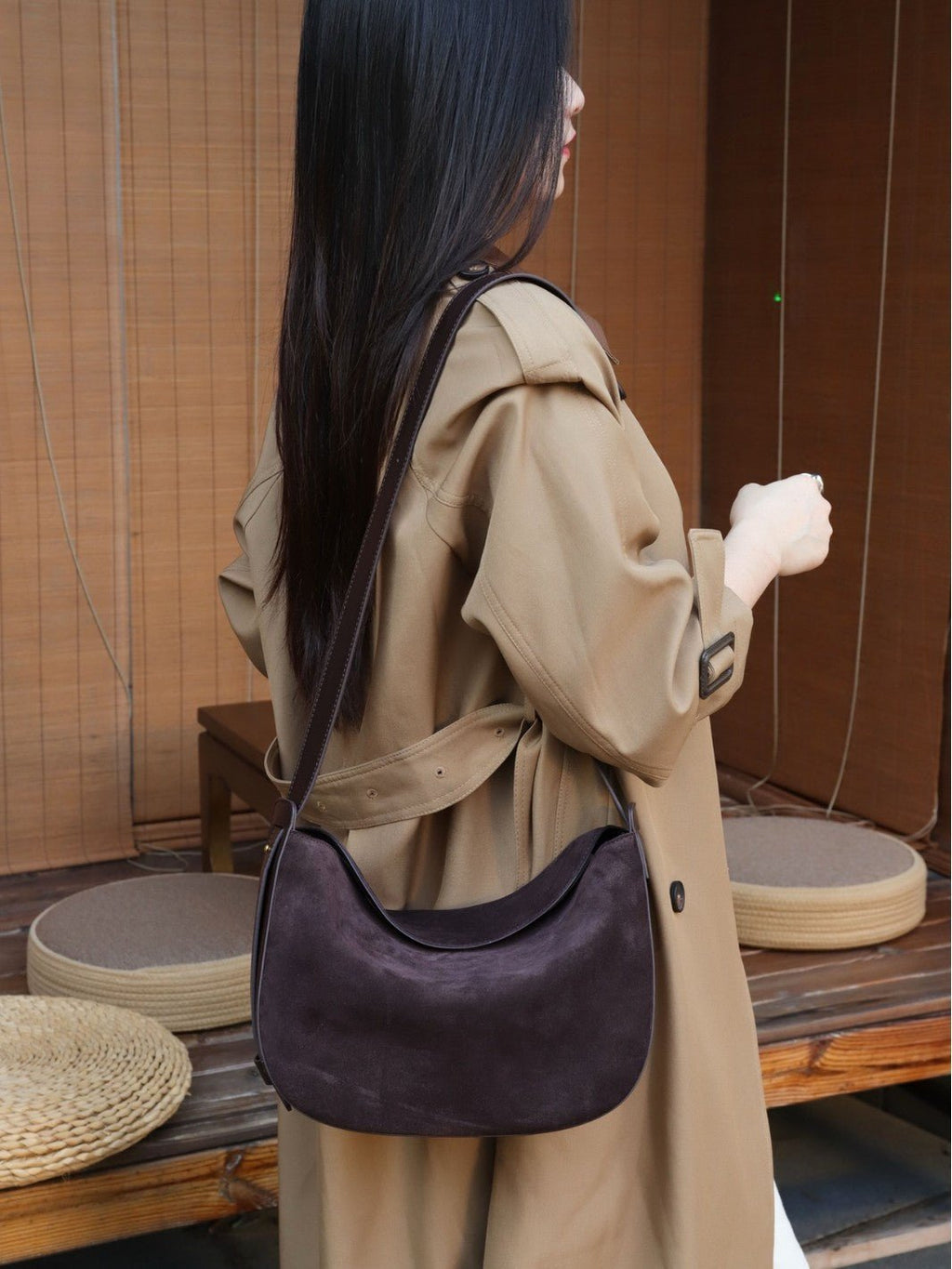 Sac rétro en cuir véritable nubuck pour femme, bandoulière versatile automne2025 - IVOIRART.COM