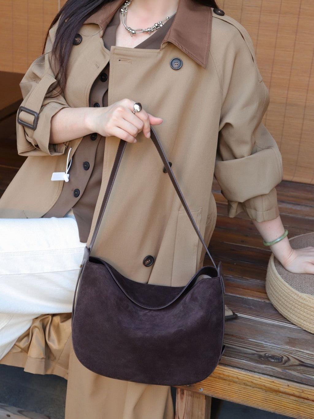 Sac rétro en cuir véritable nubuck pour femme, bandoulière versatile automne2025 - IVOIRART.COM