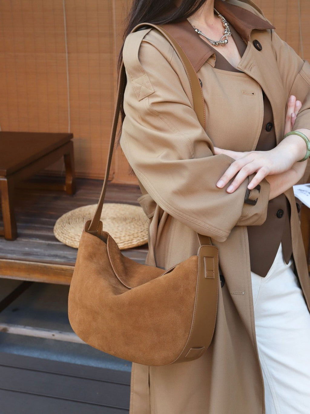 Sac rétro en cuir véritable nubuck pour femme, bandoulière versatile automne2025 - IVOIRART.COM