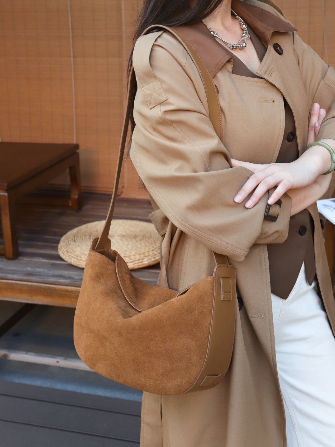 Sac rétro en cuir véritable nubuck pour femme, bandoulière versatile automne2025 - IVOIRART.COM
