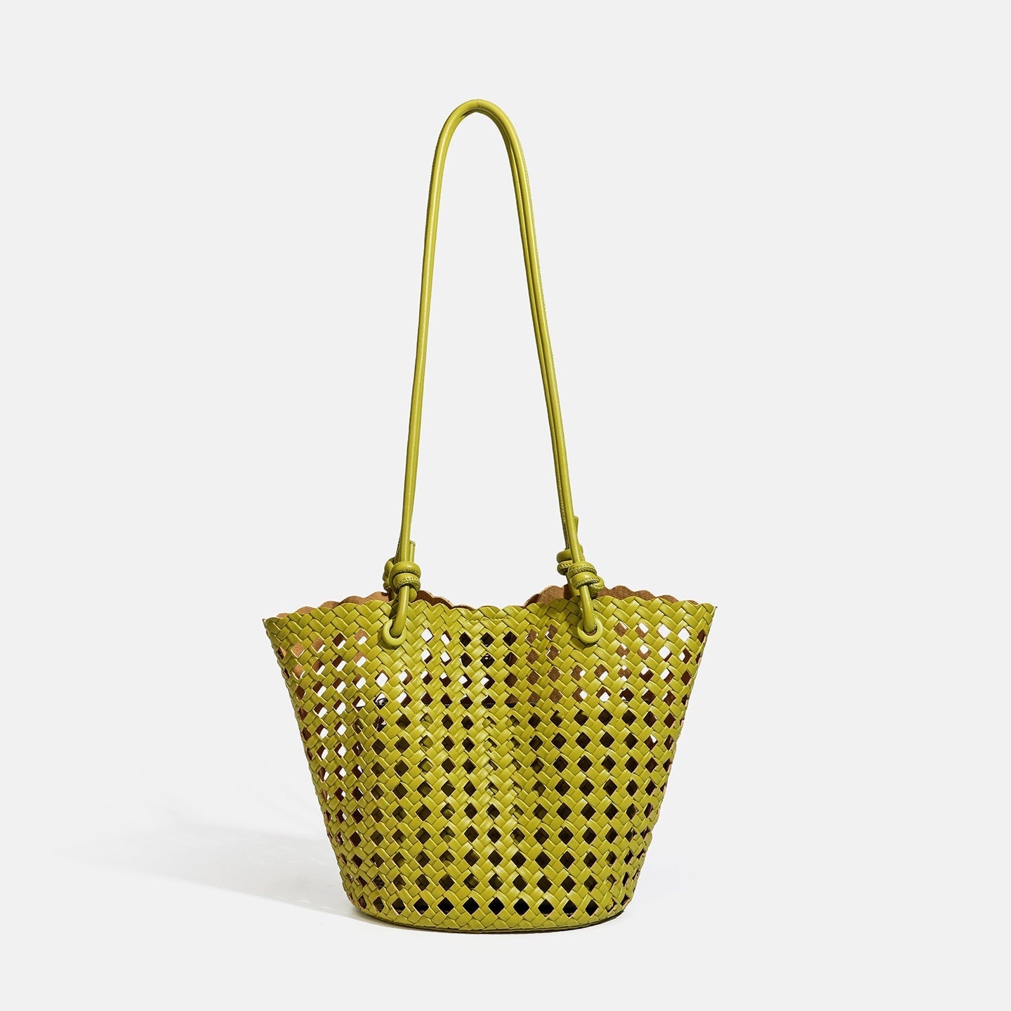 Sac seau féminin en cuir synthétique tressé ajouré — bandoulière double, élégant - IVOIRART.COM