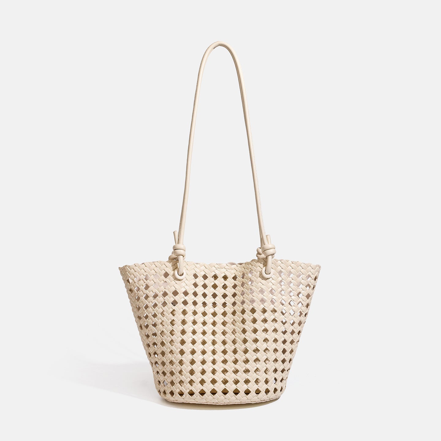 Sac seau féminin en cuir synthétique tressé ajouré — bandoulière double, élégant - IVOIRART.COM