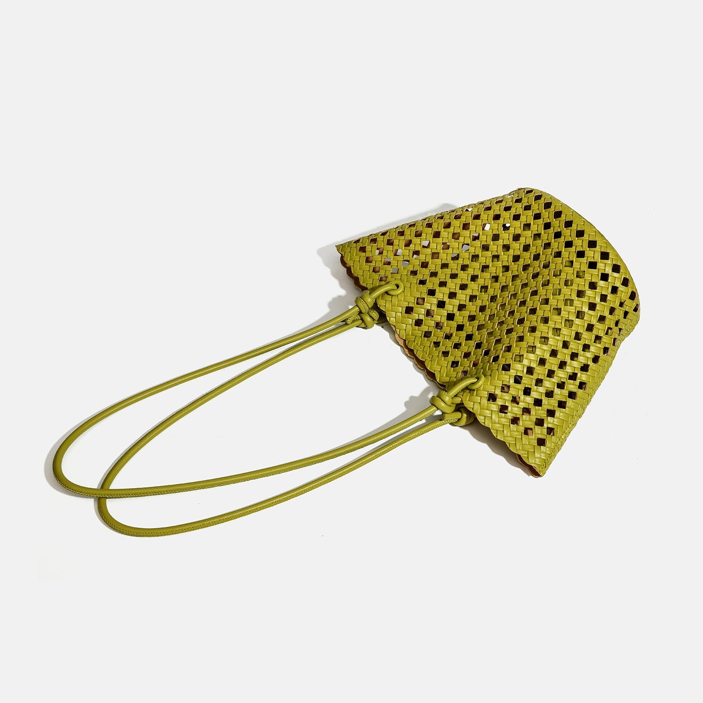 Sac seau féminin en cuir synthétique tressé ajouré — bandoulière double, élégant - IVOIRART.COM